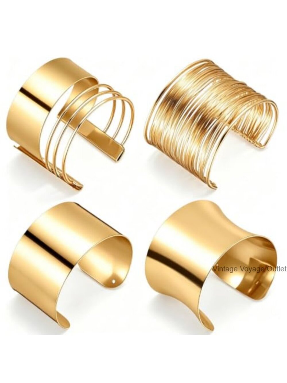 Chunky Gold Cuff Bracelets Set of 4 Open Adjustable Minimalist Metal Iron